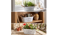 Whitewashed Oval Planter with Handles Galvanized Planter with Rope Handles Decorative Metal Flower Container Multipurpose for Windowsill