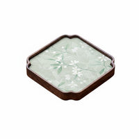 Walnut Wood Tea Serving Board Easy to Clean Teapot Coaster with Textile Insert Deep Shade Tableware for Office