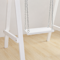 Small Wooden A-Frame Garden Swing for Children, White Wood Hanging Chair with Basket Seat, Modern Design for Patio