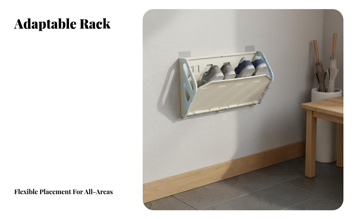 Drilltool-Less Installation Collapsible Wall-Mounted Shoe Shelf Space-Saving Foldable Wall Hanger Multi-Purpose Organizer Rack Sturdy for Apartment Dwellers, Homeowners, Entryway, Dorm Room, Behind Door, Bedroom