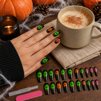 Halloween Pumpkin Theme Press-On Nails, 24pcs Set with Jelly Glue & Nail File