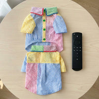 Summer Lightweight Contrast Shirt with Frill, Patchwork Polyester Dog Shirt and Cat Shirt, Small Dog Clothing with Buttons for Fashion