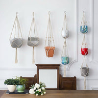 Hanging Basket for Garden Decor and Hanging Plant Display, Woven Plant Fiber Plant Hanger Indoor with Beads, Boho Decor Style, Balcony Decor