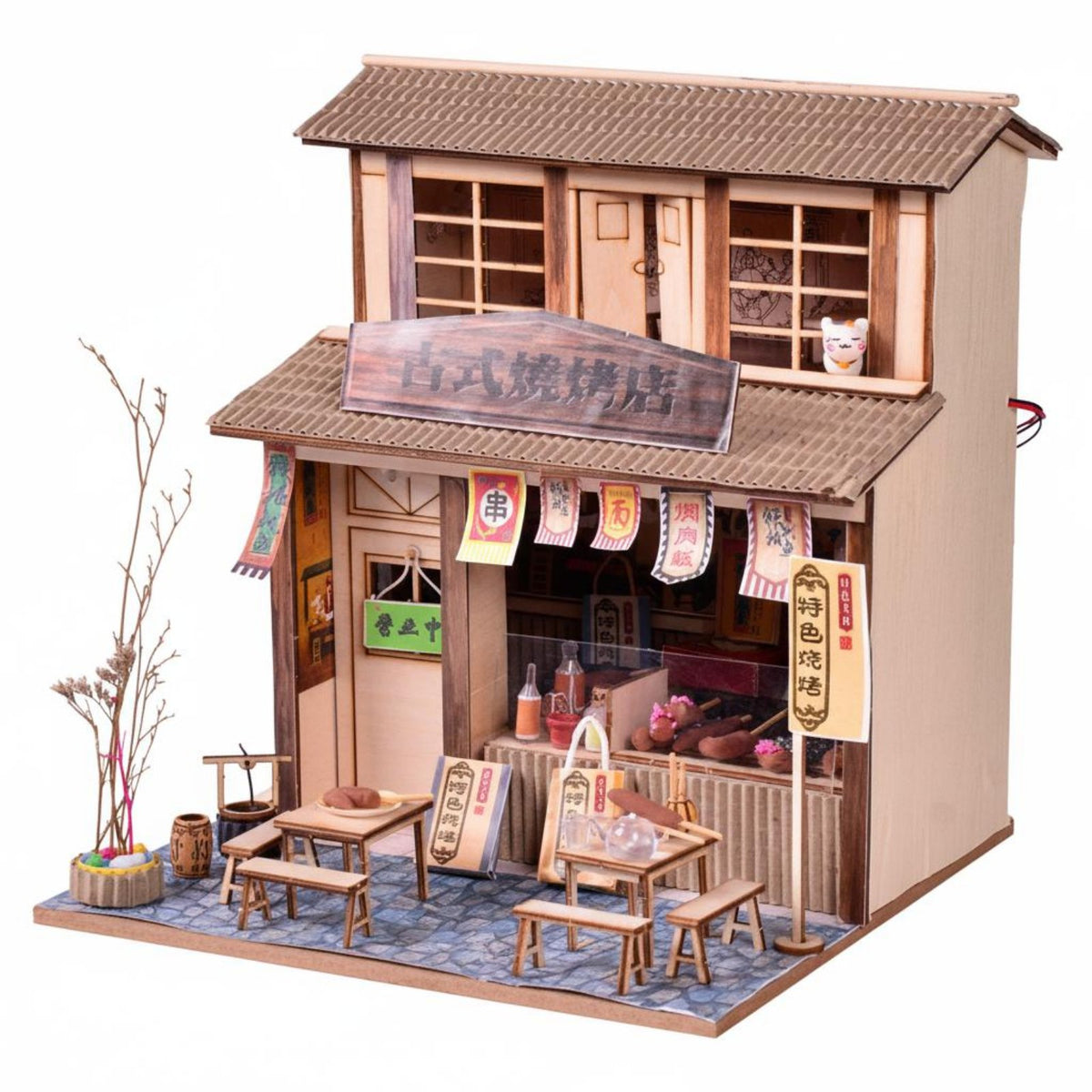 Wooden House Model with LED Light Pre-Colored Parts for Hobbyists, Adults