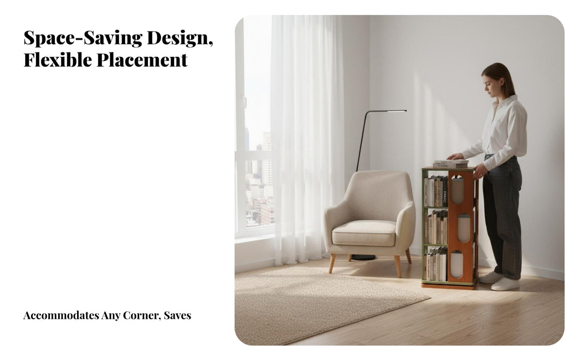 Vintage aesthetic Revolving Book Tower Floor-Standing Rotating bookcase Tower Multi-Tiered Design Storage Furniture Space-Saving for Students, Homeowners, Adults, Living Room, Home Office, Small Spaces, Bedroom