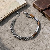 Tiger Eye Stone Double Layer Bracelet for Men and Women, Hip-Hop Style Beaded Jewelry