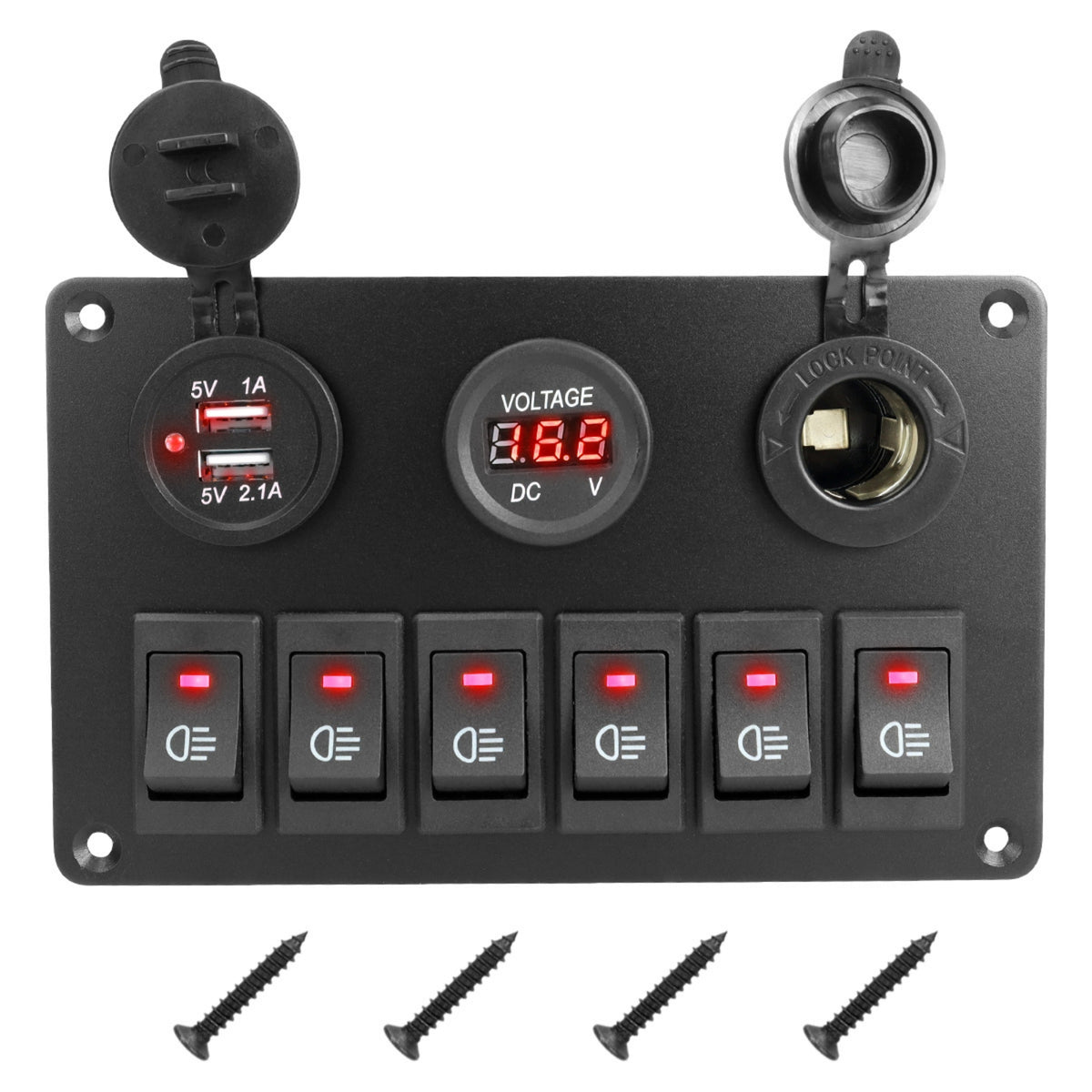 LED 6 Gang Switch Panel 12V Switch Panel with USB Charger Waterproof Pre-Wired for Boaters, RV Owners, DIYers, RVs, Trucks