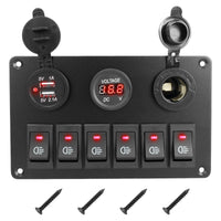 LED 6 Gang Switch Panel 12V Switch Panel with USB Charger Waterproof Pre-Wired for Boaters, RV Owners, DIYers, RVs, Trucks