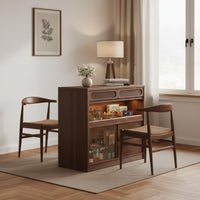 Solid Wood Dining Island Space Saving Retractable Sideboard with Desk