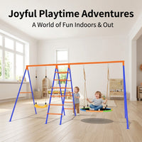 Multi-functional Swing Set for Kids Outdoor, Balancoire Exterieur en Fer, Iron Frame Playground Swing Set with Climbing Feature, 2-User Child Swing