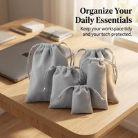 Velvet Drawstring Pouch for Cosmetics and Accessories, Travel Storage Bag for Cables Earphones, Small Organizer for Students