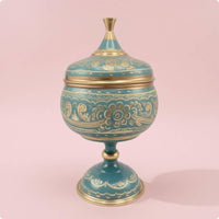 Handmade Copper Sugar Jar Pedestal Base Carved Copper Jar Enamel-Style Ornament Centerpiece