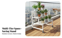 Mobile with casters 2-Tier Rolling Planter Rack Tiered Design 2-Tier Planter Holder Freestanding Plant Stand Multi-Functional for Gardeners, Homeowners, Balcony, Living Room, Garden, Corner Space