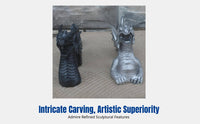 Mythical Resin Wyvern Sculpture, Three-Part Black & Silver, Garden Courtyard Accent, Outdoor Art
