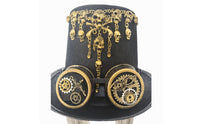 Wide Brim Gothic Steampunk Hat Black Steampunk Top Hat Gold-Toned Headwear Tall Crown