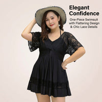 Swimsuit for Girls and Women with One-Piece Design, Conservative Swim Dress with Short Sleeves for Water Sports and Hot Spring