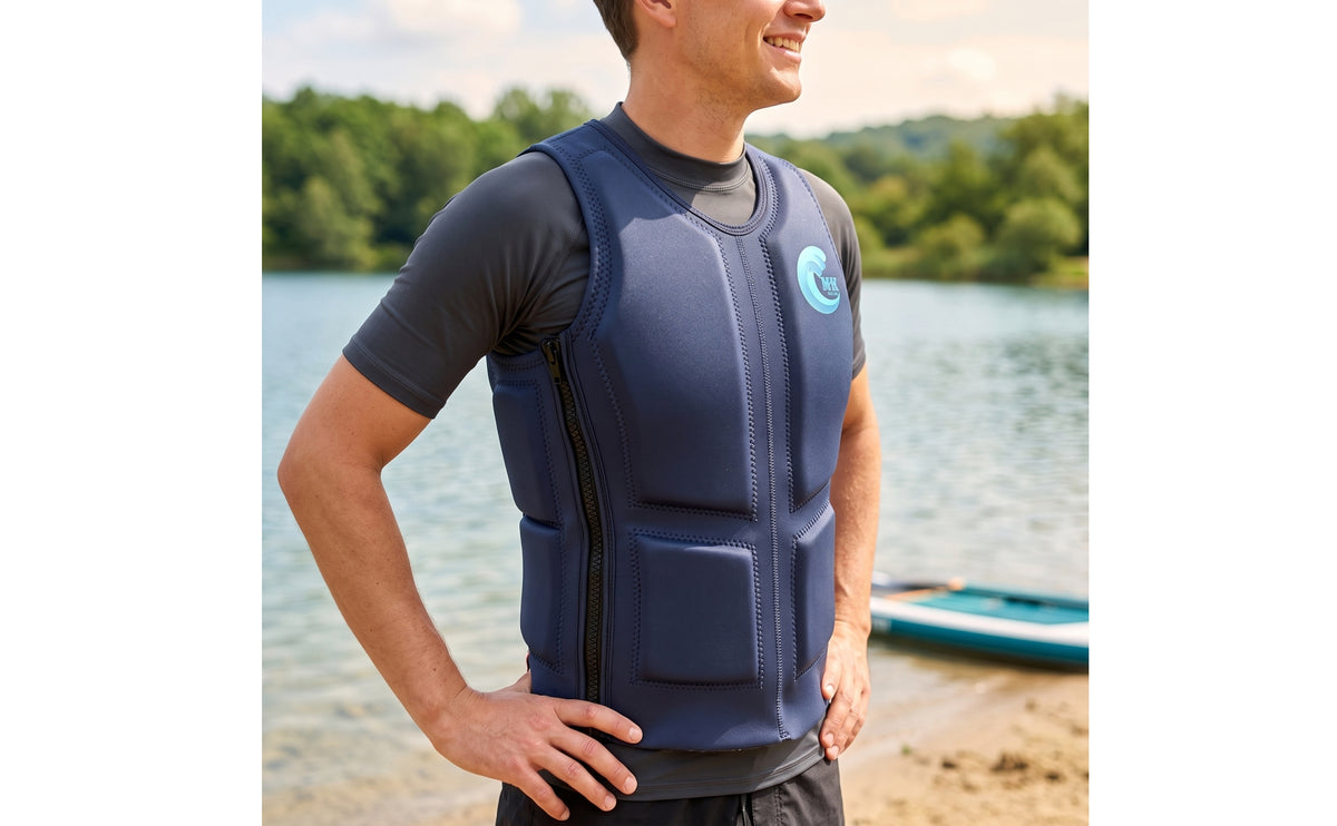 Neoprene Vest with Front Zip Sleeveless Buoyancy Vest Life Jacket 3mm Water Sports Gear Lightweight for Adults, Surfing