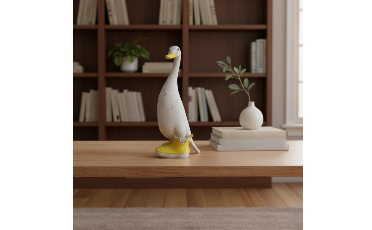 Resin Waterfowl Sculpture Detailed Craftsmanship Resin Waterfowl Figurine Goose in Rain Boots Figurine Indoor & Outdoor Use