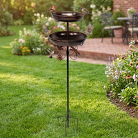 Vintage Metal Bird Bath with Metal Stake Tall Bird Bath with Stake Weatherproof Birdbath Sturdy for Flower Beds, Lawn