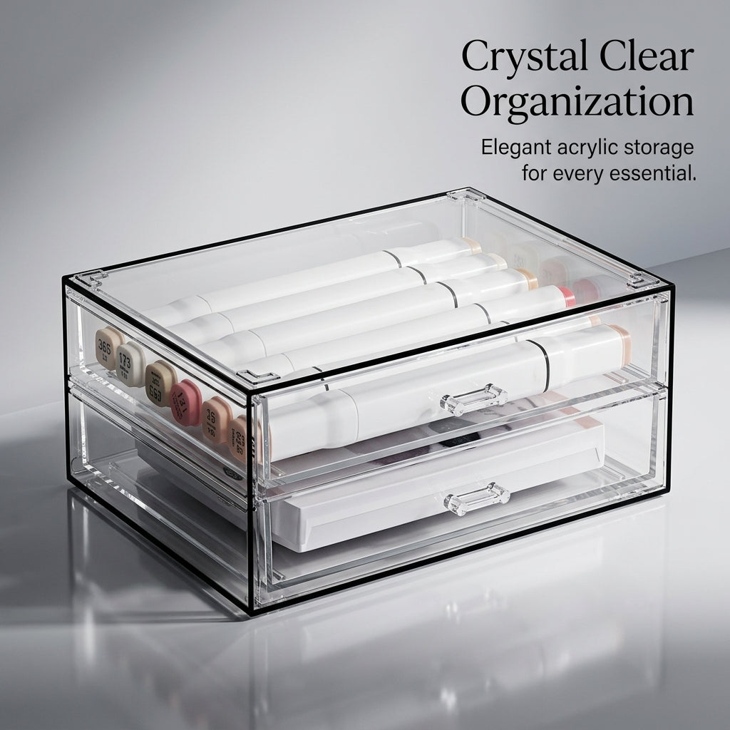 Clear Acrylic Desk Storage with Stackable Desktop Drawers, Organiser for Vanity Table and Study Office