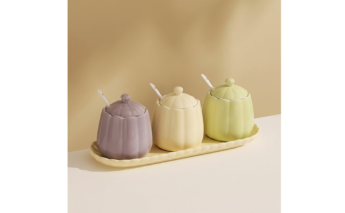 Cream Style Ceramic Seasoning Jar Set with Three Color Mix