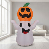 Ghost Decoration with Pumpkin Friendly Ghost with Pumpkin Halloween Inflatable Self-Inflating Inflatable with Stakes