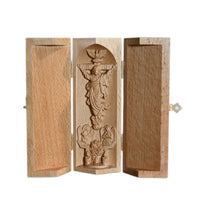 Folding Triptych Tabletop Carving with Hinged Panels Hand-Carved Shrine for Collectors, Desk