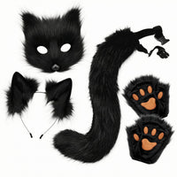 Costume Ear Headband Headband Tail Face Covering Set Halloween Canine Tail and Paw Mitts Cosplay Dress-up Kit