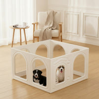 8 Pieces Dog Playpen with Door Transparent Modular Pet Enclosure Lockable Pet Fence with Door for Small Dogs, Young Dogs, Living Room, Bedroom