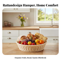Round Woven Basket Imitation Rattan Fruit Basket Easy to Clean Woven Food Storage Bin for Pantry
