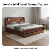 Nordic Design Solid Wood Bed Frame with Drawers No Box Mattress Foundation Needed Solid Wood Storage Bed Sturdy and Stable Bedroom Furniture Quiet Design for Couples, Adults, Homeowners, Apartment, Guesthouse, Guest Room, Home