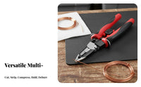 Non-Slip Handle Multifunctional Electrician Pliers Cutting Blade 6-in-1 Wire Stripper Heavy Duty for DIY Enthusiasts, Professionals