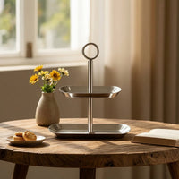 Dessert Display Stand with Circular Grip Handle Tabletop Two-Tier Display Stand Stable Tiered Serving Tray for Weddings