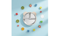 Anti-Tip Stainless Steel Suction Plate Dishwasher Safe 3 Compartment Feeding Plate Safe Food-Grade Silicone for Toddlers, Babies, High Chair