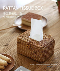 Handwoven Rattan Tissue Box for Home, Office, Car