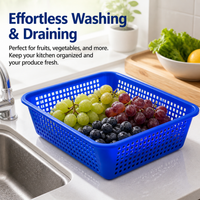 Rectangular Pantry Organiser, Reinforced Storage Baskets for Fruit & Vegetables, Draining Multi-Purpose Storage Bins 39.5x30.5x12cm