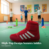Kids Boxing Shoes Shock-Absorbing High-Top Wrestling Shoes Ankle Support Young Fighting Training Sneakers for Girls, Beginners, Competition, Gym, Mat