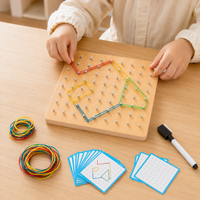 Wood Geoboard Set, Travel Toys for 4-6 Year Olds, Problem Solving Toy with Rubber Bands, Hands On Early Learning Math Manipulatives