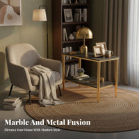 Sintered Stone Upper surfaceTier End Table Compact Size 2-Tier Console Versatile Use Household Furniture Sturdy Construction for Apartment Dwellers, Homeowners, Interior Decorators, Living Room, Bedroom, Small Areas, Hallway