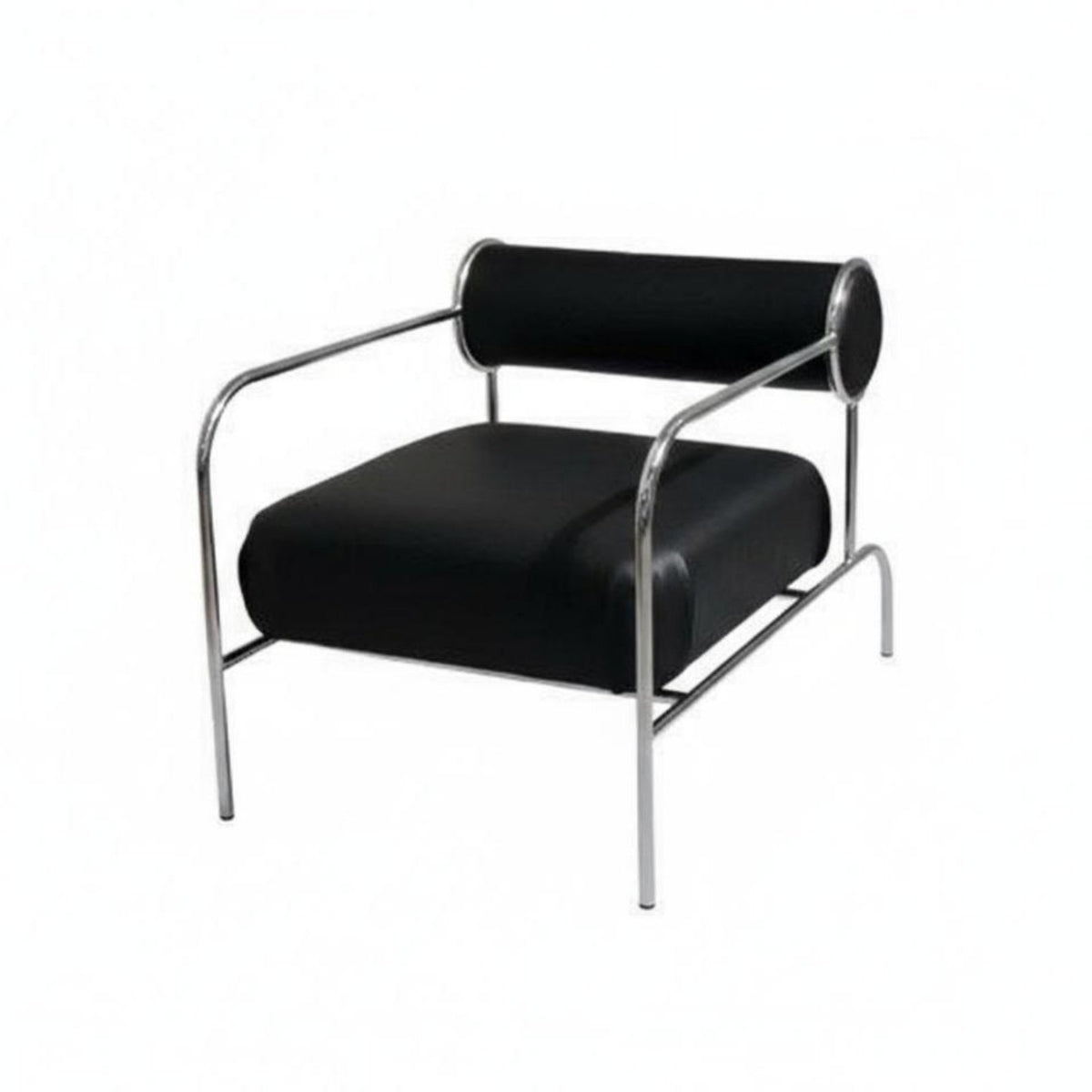 Modernist Movement Inspired cylindrical Frame Armchair Modern Minimalist Upholstered Armchair Designer Piece Accent Chair Retro aesthetic for Design lovers, Interior Designers, Living Room, Boutique, Lounge Area, perusing corner