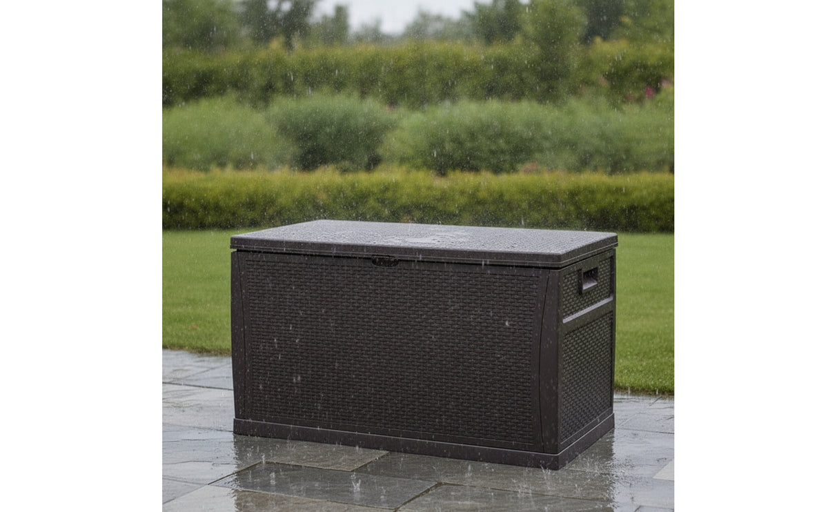 Patio Storage Box Rattan-Look Outdoor Storage Box Lockable for Yard, Balcony, Terrace