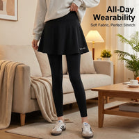 Skirted Leggings for Women with High Waist and Integrated Overlay, Stretch Cropped Length Skorts for Gym Running Tennis