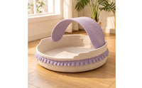 Semi-Enclosed Cotton Rope Cat Bed Handwoven Cat Bed with Canopy Handmade Cozy for Indoor Cats, Kittens, Living Room, Sunny Corner