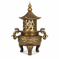 Brass Incense Burner Ornate Pagoda Incense Holder Traditional Chinese Home Decor for Altar