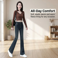 Jeans for Women with Fleece Lined High Waist for Winter, Flared with Bootcut Style, Warm Thermal Denim Pants