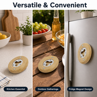 Wall Mounted Bottle Opener, Wooden Home Bar Accessories with, Round 6.5cm Beer Opener for Man Cave, Home