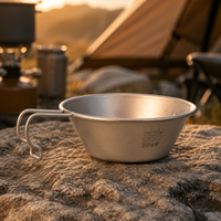 Titanium camping bowl 300ml, outdoor cooking bowl with handle, ultra-light & corrosion-resistant for hiking, includes drawstring bag
