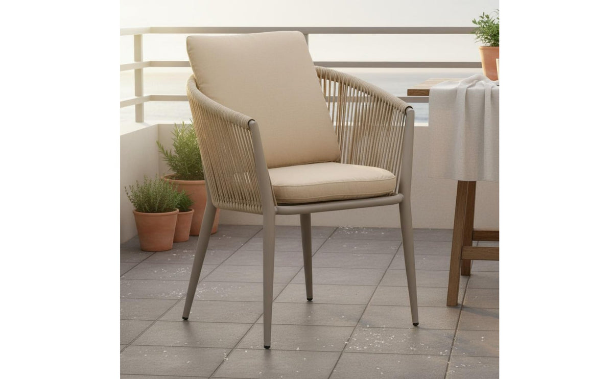 Patio Dining Chair with Cushion Ergonomic Backrest Woven Rope Patio Chair Weather Resistant for Balcony, Terrace