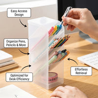 Clear Acrylic Pen Holder for Desk Storage, Slanted Pencil for Desktop Organizer for Student Stationery