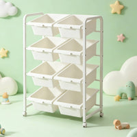 Toy Storage Rack with Bins Child 4-Tier Toy Organizer with Casters Portable Rolling Bin Organizer for Kids, Young Children, Playroom, Children's Room